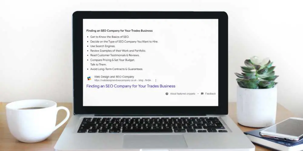 SEO Ranking Guarantee - Featured Snippet on Laptop - Web Design and SEO Company Limited